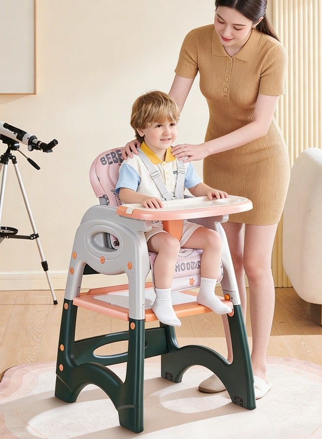 كيديليو كرسي طعام للأطفال 6 في 1، كرسي عالٍ للأطفال، كرسي دراسة، طاولة طعام مع كرسي، طاولة لبناء المكعبات، سيارة يويو، مكتب، قابل للطي لتسهيل التخزين (لون وردي). - Image 1